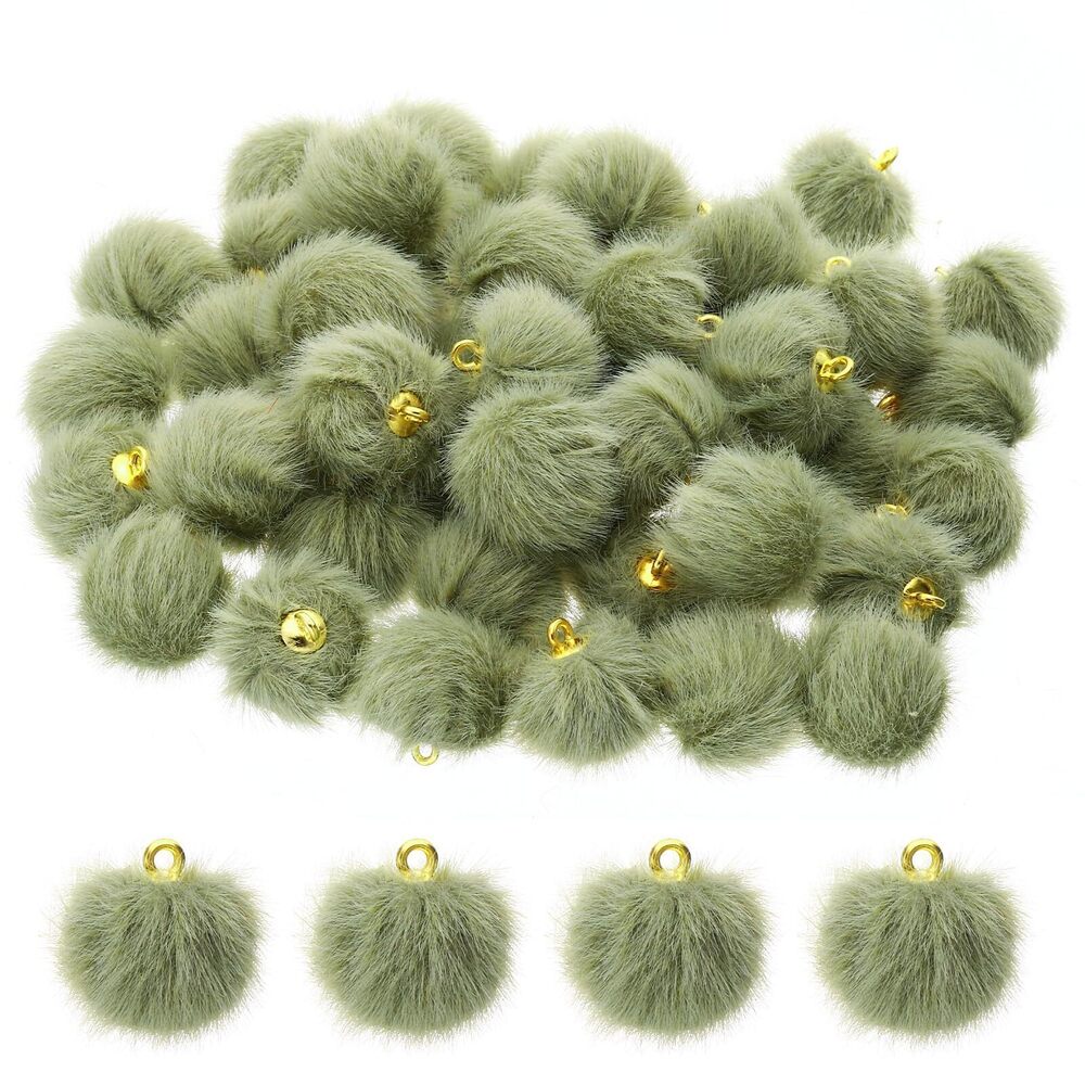 9817 50pcs Pom Poms Charm, Pompoms Charm Craft Pom Poms Pendants Balls